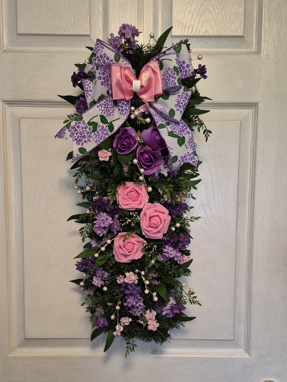 Floral Swag Wreath ,Purple & Pink, Door & Wall Decor